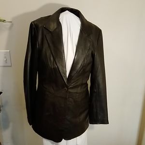 Black leather coat lightly used in excellent condi